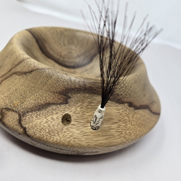 Stamped Wooden Bowl With Beads-Course Hair Decorative Handmade Light Dark Browns - Picture 8 of 11